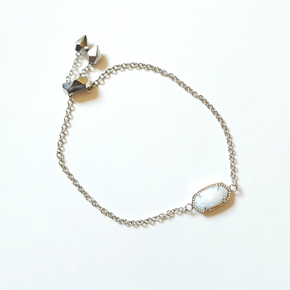 SOLD Kendra Scott Elaina Silver Adjustable Chain Bracelet Opal - Picture 2 of 8